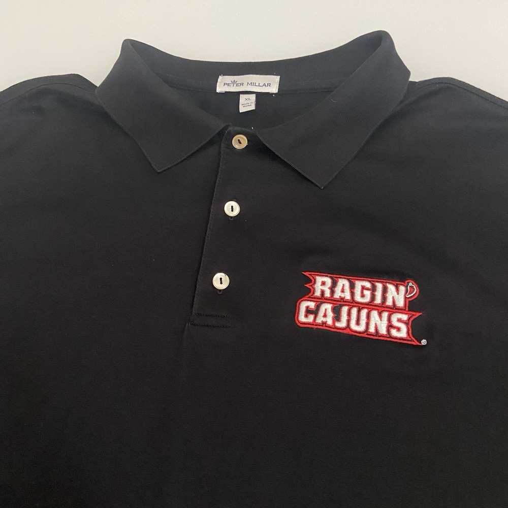 Peter Millar Men's Ragin Cajun ULL Black‎ Cotton Polo Size XL Short Sleeve